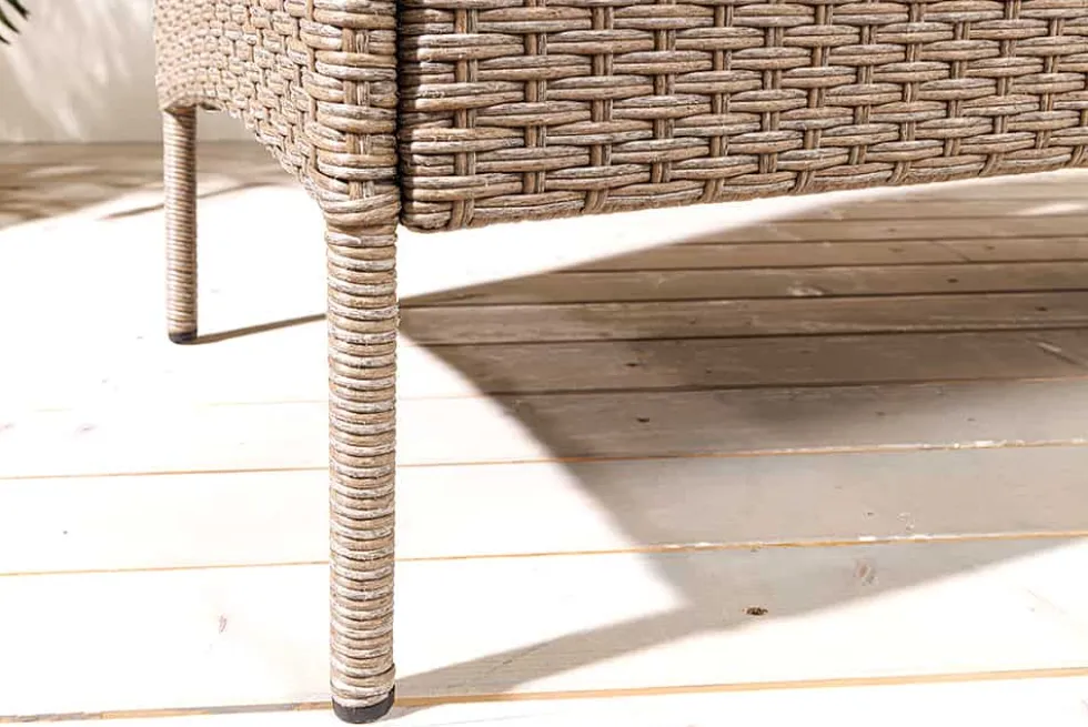 Moderne Gartenbank PORTOFINO 140cm natur beige Polyrattan Sitzbank mit Tisch wetterfest