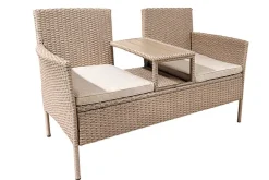 Moderne Gartenbank PORTOFINO 140cm natur beige Polyrattan Sitzbank mit Tisch wetterfest