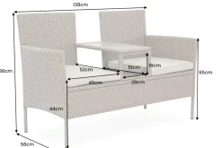 Moderne Gartenbank PORTOFINO 140cm natur beige Polyrattan Sitzbank mit Tisch wetterfest