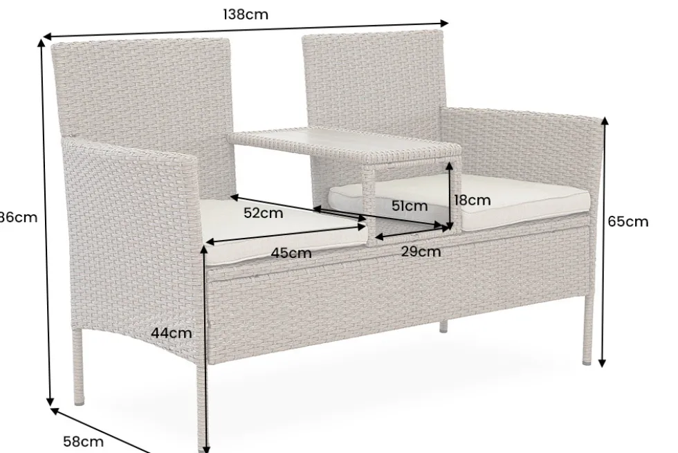 Moderne Gartenbank PORTOFINO 140cm natur beige Polyrattan Sitzbank mit Tisch wetterfest