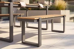 Moderne Outdoor Sitzbank TAMPA LOUNGE 125cm grau natur Aluminium Metall Holz-Design wetterfest