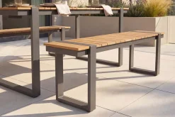 Moderne Outdoor Sitzbank TAMPA LOUNGE 125cm grau natur Aluminium Metall Holz-Design wetterfest