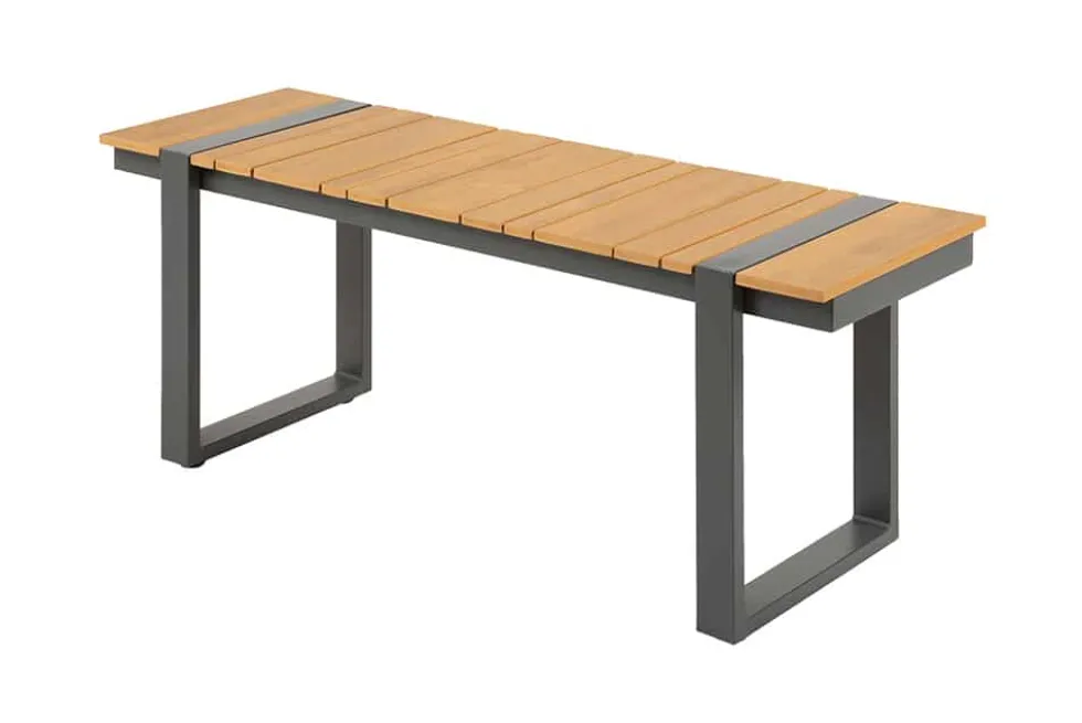 Moderne Outdoor Sitzbank TAMPA LOUNGE 125cm grau natur Aluminium Metall Holz-Design wetterfest