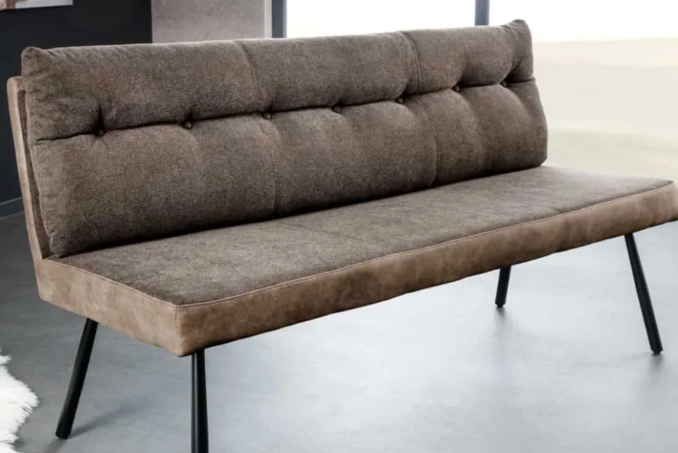 Moderne Sitzbank BIG GEORGE 160cm taupe Flachgewebe Taschenfederkern schwarz