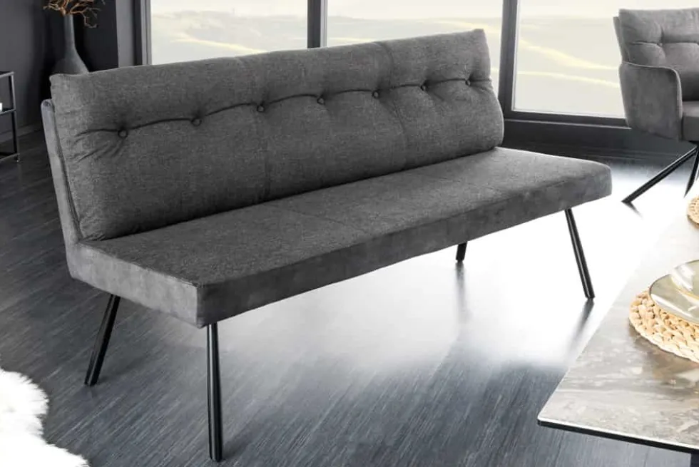 Moderne Sitzbank BIG GEORGE 160cm anthrazit Samt Strukturstoff Taschenfederkern schwarz