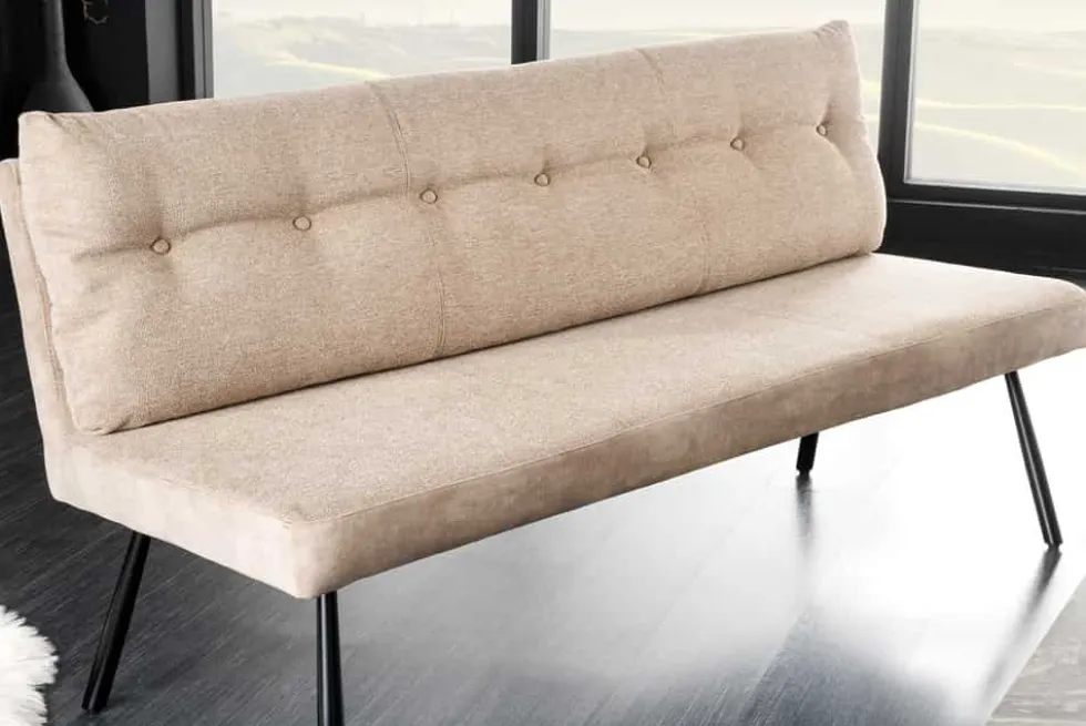 Moderne Sitzbank BIG GEORGE 160cm champagner beige Samt Strukturstoff Taschenfederkern