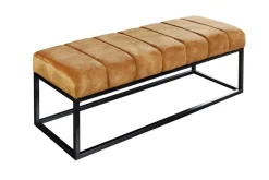 Moderne Sitzbank PETIT BEAUTÉ 110cm senfgelb Samt schwarzes Metallgestell