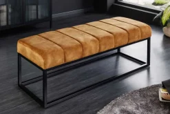 Moderne Sitzbank PETIT BEAUTÉ 110cm senfgelb Samt schwarzes Metallgestell