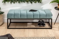 Moderne Sitzbank PETIT BEAUTÉ 110cm salbei mint Samt schwarzes Gestell