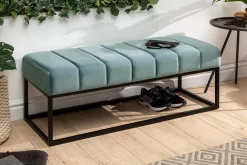 Moderne Sitzbank PETIT BEAUTÉ 110cm salbei mint Samt schwarzes Gestell