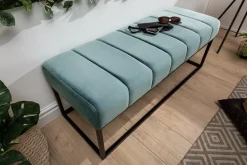 Moderne Sitzbank PETIT BEAUTÉ 110cm salbei mint Samt schwarzes Gestell