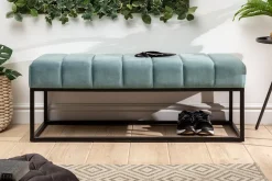 Moderne Sitzbank PETIT BEAUTÉ 110cm salbei mint Samt schwarzes Gestell