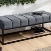 Moderne Sitzbank PETIT BEAUTÉ 110cm silbergrau Samt schwarzes Gestell