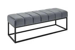 Moderne Sitzbank PETIT BEAUTÉ 110cm silbergrau Samt schwarzes Gestell