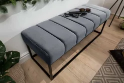 Moderne Sitzbank PETIT BEAUTÉ 110cm silbergrau Samt schwarzes Gestell