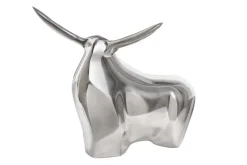Moderne Skulptur BIG BULL silber Aluminium Dekoration Stierfigur Briefbeschwerer