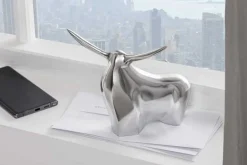 Moderne Skulptur BIG BULL silber Aluminium Dekoration Stierfigur Briefbeschwerer