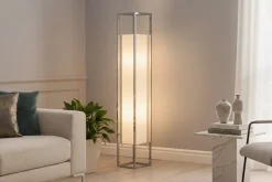 Moderne Stehlampe AGAPUNE 120cm weiß silber mit Papierschirm und Edelstahlgestell