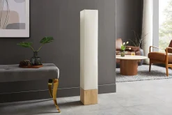 Moderne Stehlampe AGAPUNE 120cm weiß hellbraun Bambusfuß Stoffschirm