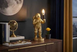 Moderne Tischlampe ASTRONAUT 40cm gold Skulptur handmade