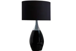 Moderne Tischlampe CARLA 60cm schwarz silber mit Leinenschirm