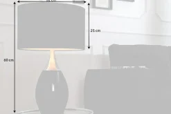 Moderne Tischlampe CARLA 60cm schwarz silber mit Leinenschirm