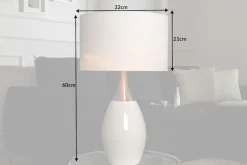 Moderne Tischlampe CARLA 60cm weiß silber mit Leinenschirm