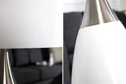 Moderne Tischlampe CARLA 60cm weiß silber mit Leinenschirm