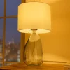 Moderne Tischlampe CLASSIC 60cm transparent recyceltes Glas weiß Stoffschirm