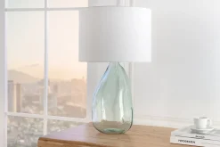 Moderne Tischlampe CLASSIC 60cm transparent recyceltes Glas weiß Stoffschirm