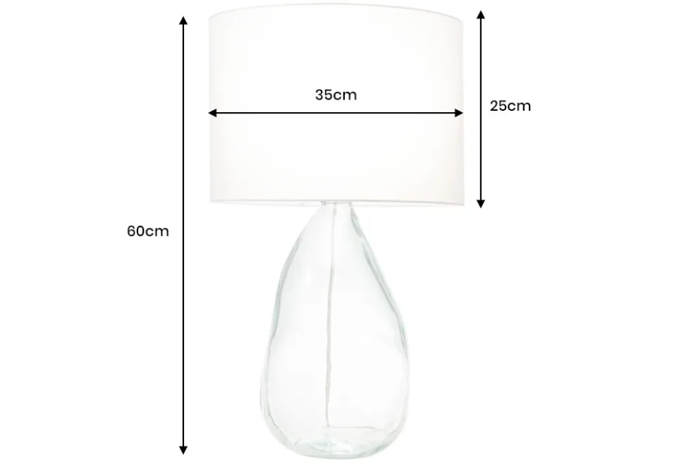 Moderne Tischlampe CLASSIC 60cm transparent recyceltes Glas weiß Stoffschirm