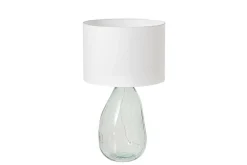 Moderne Tischlampe CLASSIC 60cm transparent recyceltes Glas weiß Stoffschirm