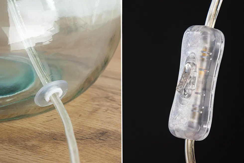 Moderne Tischlampe CLASSIC 60cm transparent recyceltes Glas weiß Stoffschirm