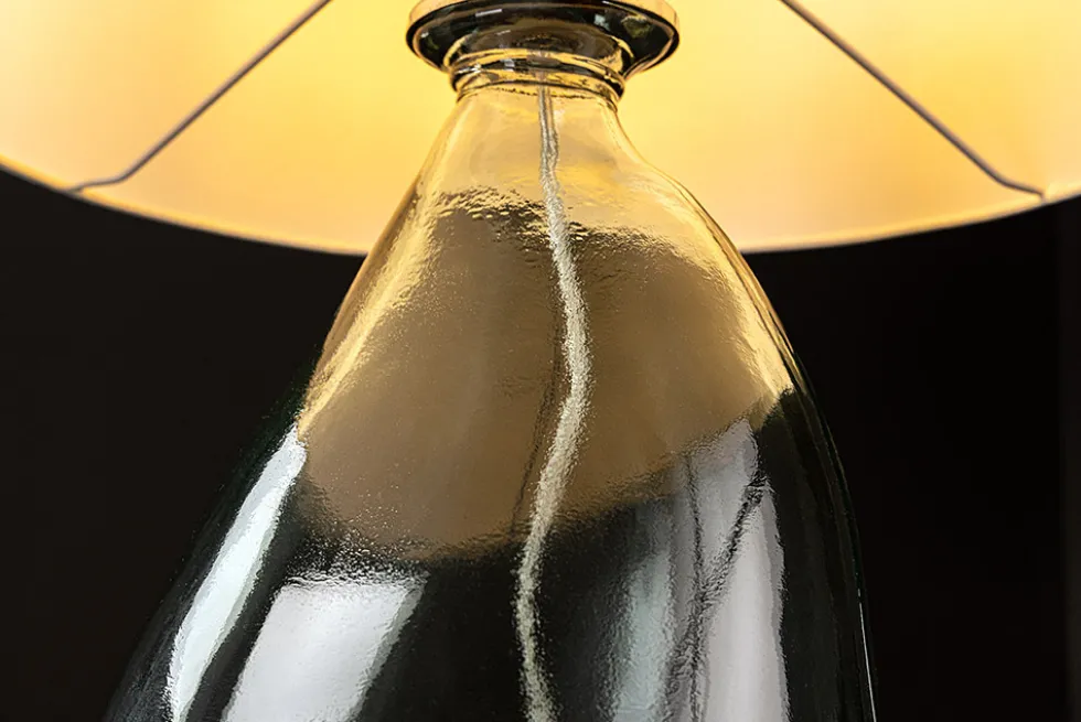 Moderne Tischlampe CLASSIC 60cm transparent recyceltes Glas weiß Stoffschirm