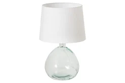 Moderne Tischlampe CLASSIC 45cm transparent recyceltes Glas weiß Stoffschirm