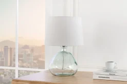 Moderne Tischlampe CLASSIC 45cm transparent recyceltes Glas weiß Stoffschirm
