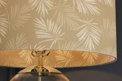 Moderne Tischlampe CLASSICO 60cm transparent Glas weiß gold Leinenschirm