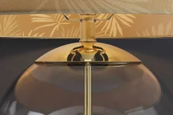 Moderne Tischlampe CLASSICO 60cm transparent Glas weiß gold Leinenschirm