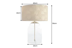 Moderne Tischlampe CLASSICO 60cm transparent Glas weiß gold Leinenschirm