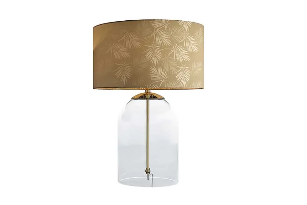 Moderne Tischlampe CLASSICO 60cm transparent Glas weiß gold Leinenschirm
