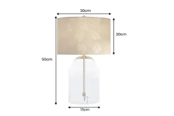 Moderne Tischlampe CLASSICO 50cm transparent Glas weiß gold Leinenschirm