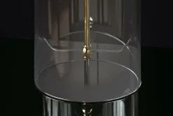 Moderne Tischlampe CLASSICO 50cm transparent Glas weiß gold Leinenschirm