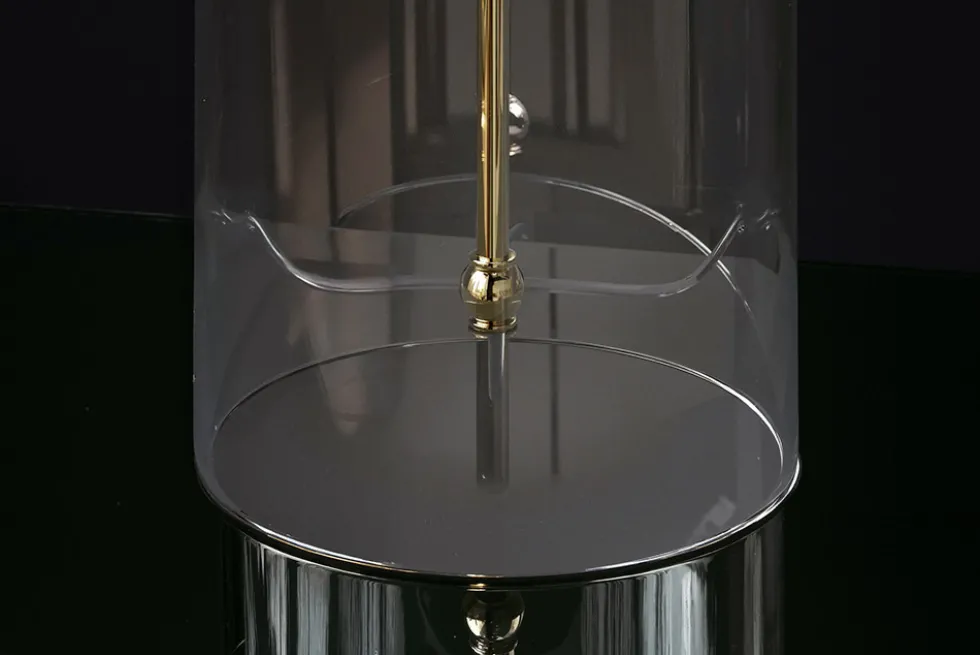 Moderne Tischlampe CLASSICO 50cm transparent Glas weiß gold Leinenschirm