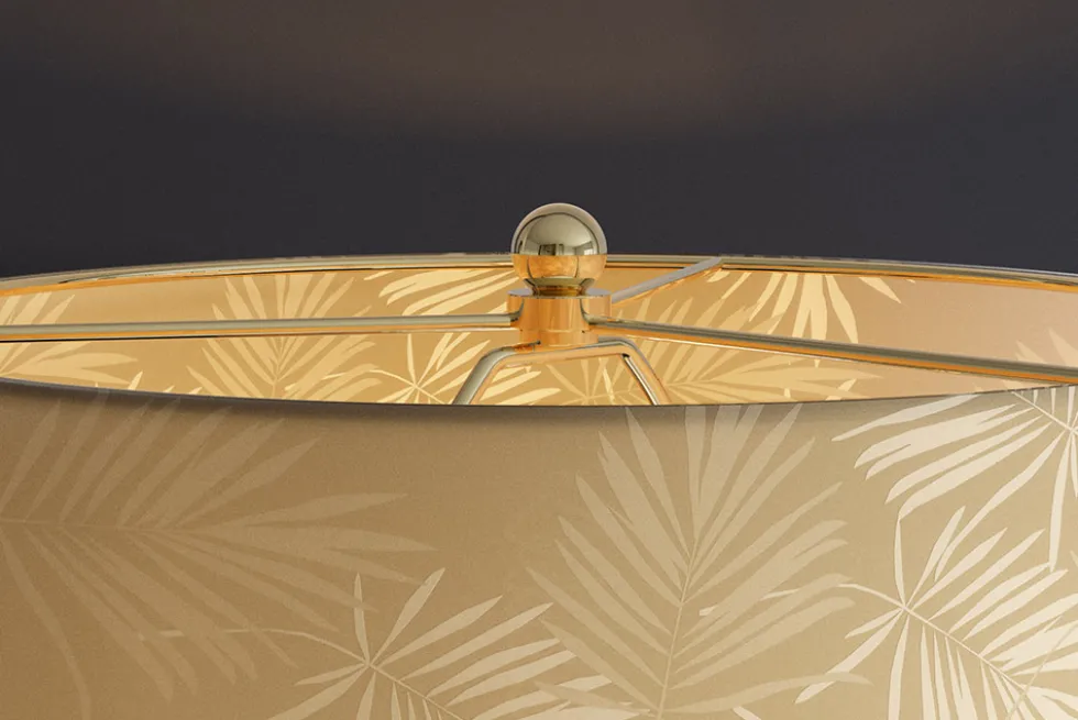 Moderne Tischlampe CLASSICO 50cm transparent Glas weiß gold Leinenschirm