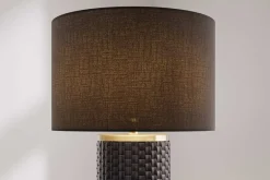 Moderne Tischlampe ELEGANCIA 70cm schwarz gold Keramik rund Stoffschirm