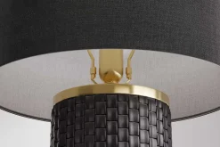Moderne Tischlampe ELEGANCIA 70cm schwarz gold Keramik rund Stoffschirm