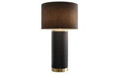 Moderne Tischlampe ELEGANCIA 70cm schwarz gold Keramik rund Stoffschirm