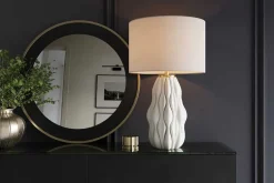 Moderne Tischlampe ELEGANCIA 65cm weiß gold Keramik weißer Leinenschirm