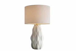 Moderne Tischlampe ELEGANCIA 65cm weiß gold Keramik weißer Leinenschirm