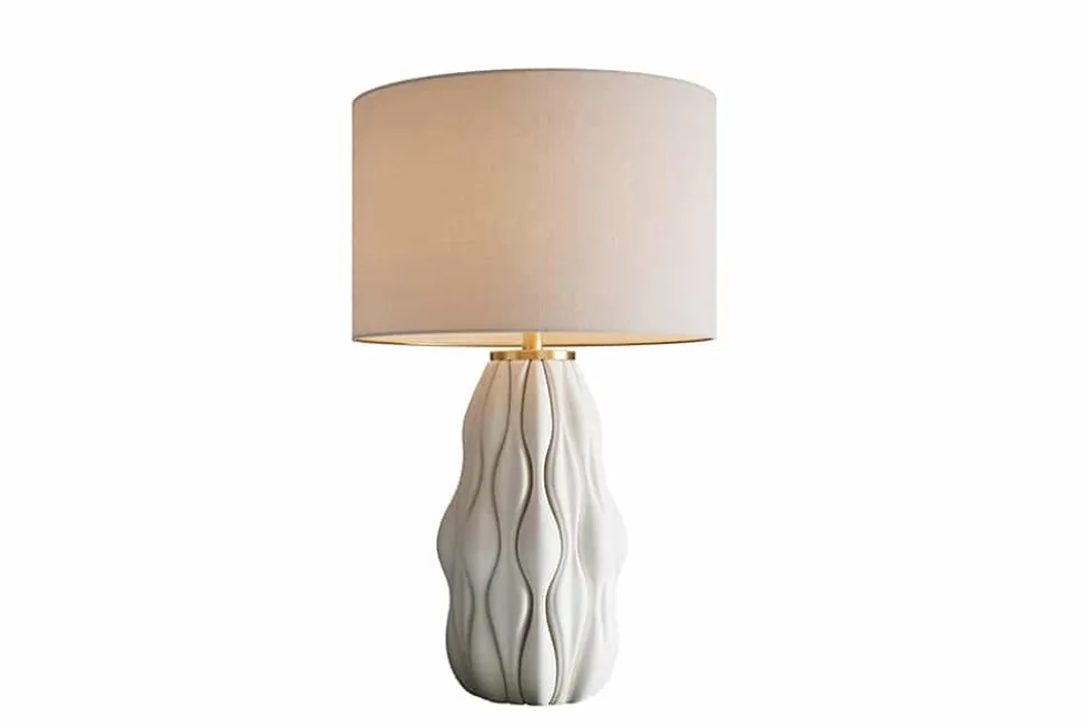 Moderne Tischlampe ELEGANCIA 65cm weiß gold Keramik weißer Leinenschirm